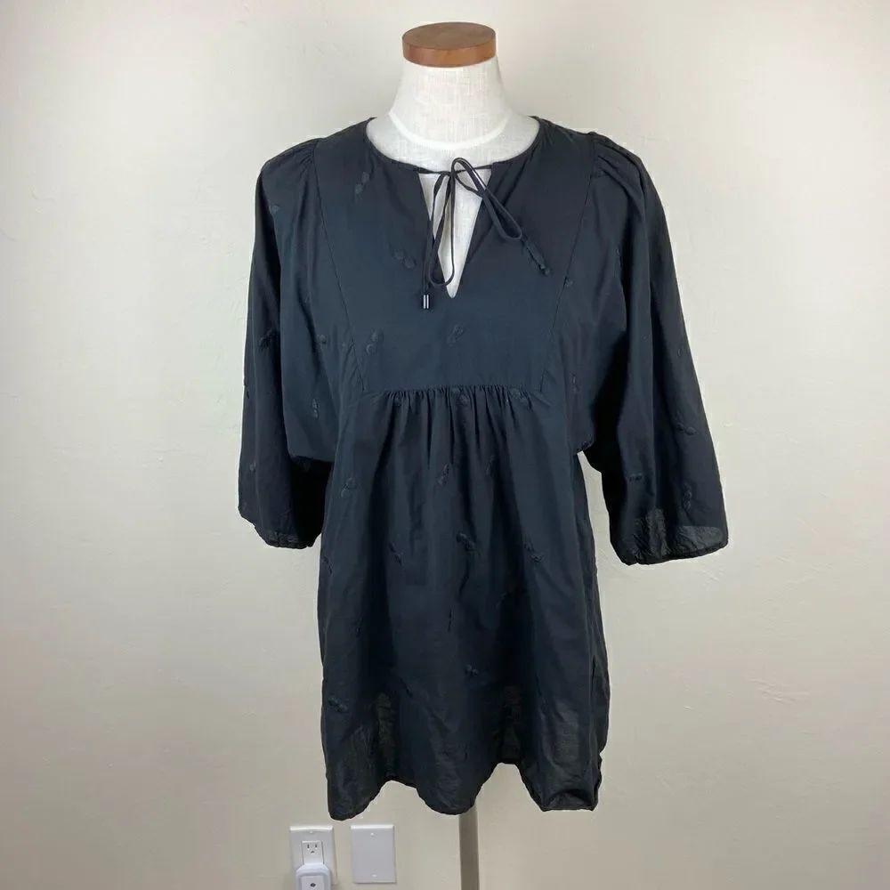 Karl Lagerfeld Oversized Neck-Tie 1/2 Sleeve Mini Dress - Black